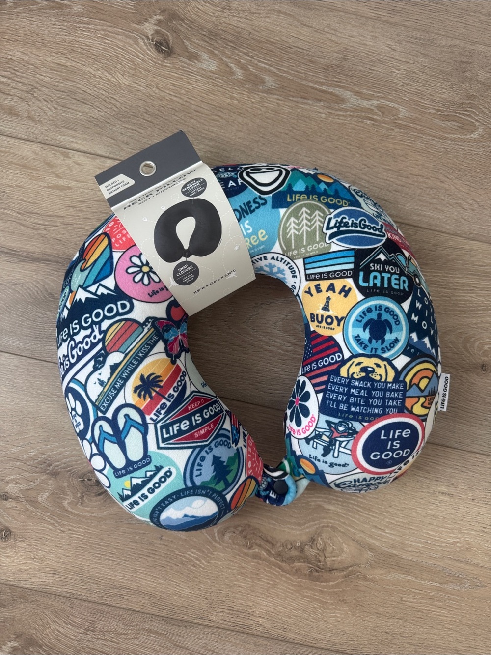 NWT Life Is Good Navy Multicolor Travel Neck Pillow